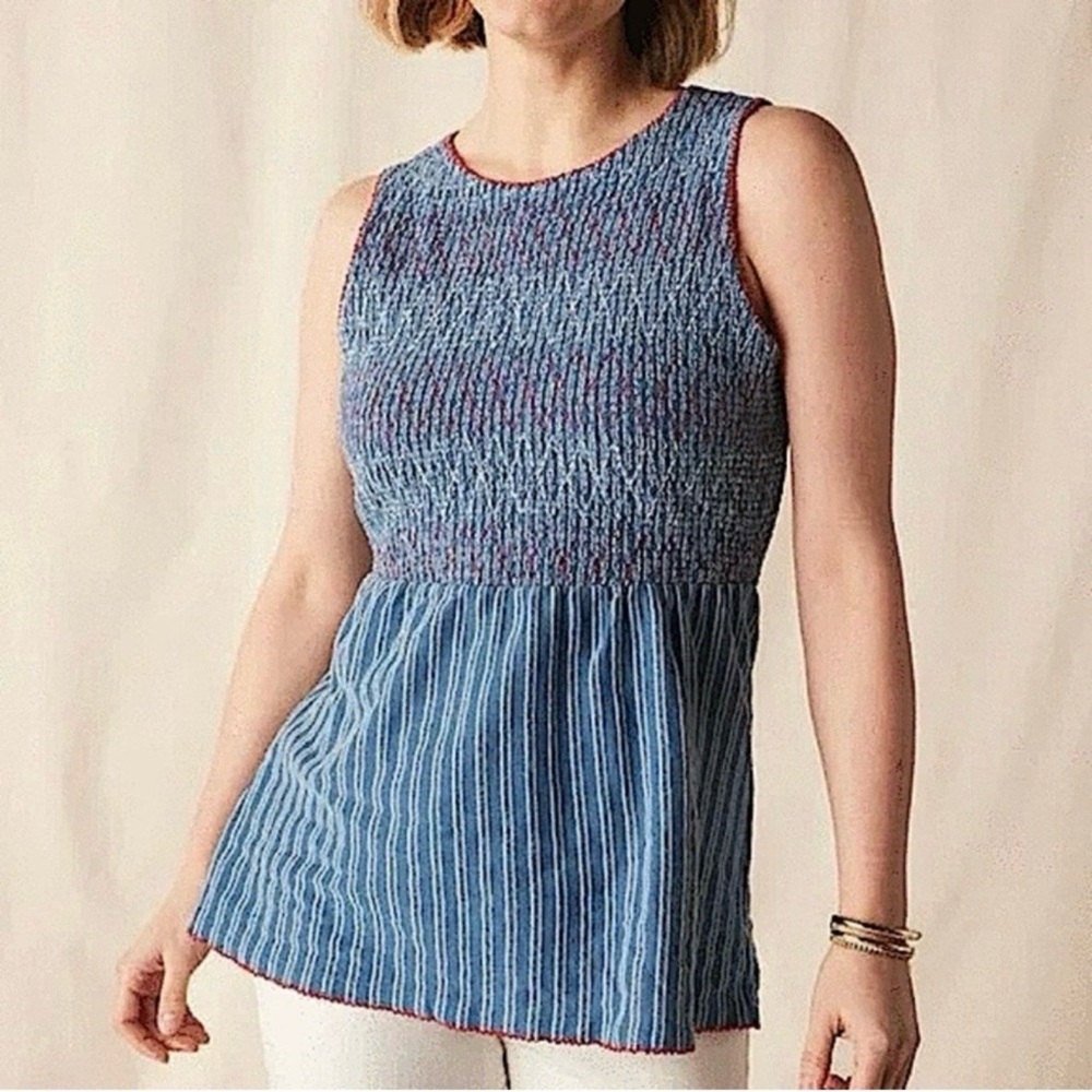 Matilda Jane Roxie Striped Smocked Tank Top Blue Red Women’s Size Small